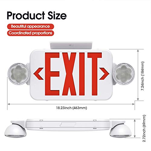 10 Pack Red Led Exit Sign Emergency Light Combo Adjustable Two Head, Double Sided and Battery Backup Exit Light, Contractor Select, AC 120/277V