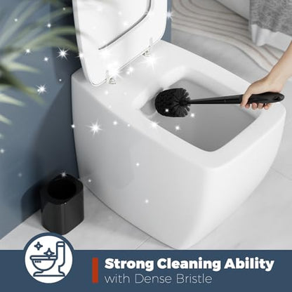 Holaloha Toilet Brush and Holder Set, Space Saving, 2 Pack, Black - color: Black
