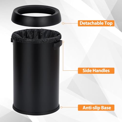 17 Gallon Fingerprint-Proof Stainless Steel Trash Can, Open-Top Heavy Duty Commercial Round Garbage Bin for Restaurant, Home, Office, Black - color: Black