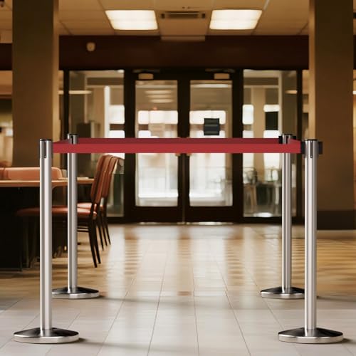 kaiyomi 2 Pack Stanchions with Retractable Barriers 11 Feet Belts (Silver) - color: Silver
