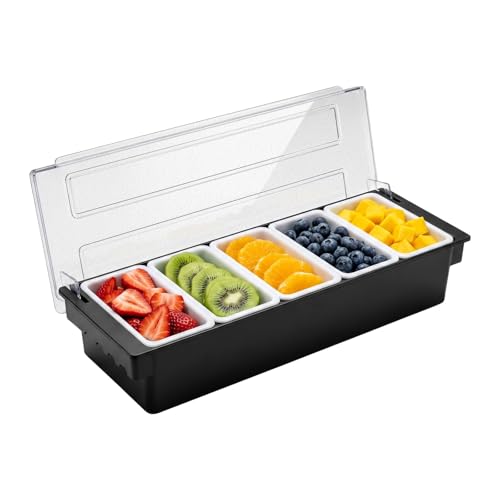Ice Chilled Condiment Caddy with 5 Removable Trays and Lids - size: 5-Compartment Condiment Holder