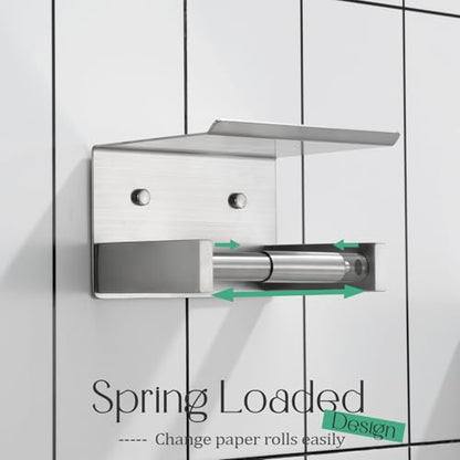 KOKOSIRI Roll Paper Holder Spring Loaded Bathroom Toilet Paper Holder Tissue Paper Holder with Shelf Wall Mounted Stainless Steel Brushed Nickel B2012BR (Pack of 2) - color: Brushed Nickel, size: With Shelf (Pack of 2)