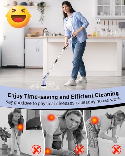 Electric Spin Scrubber for Bathroom, Shower Scrubber with Long Handle - color: Lavender, size: 8 Brush Heads