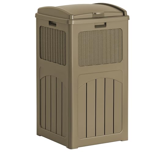 Flamaker 30 Gallon Trash Can, Resin Outdoor Garbage Can with Lid - color: Brown, size: 1 Pack