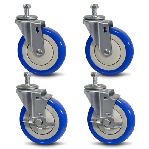 SY America 5" Shopping Cart Replacement Wheels,Stem Casters Swivel Casters Set of 4 Heavy Duty Castors,Load Capacity 1400 lbs (Blue) - color: Blue, size: 2 Brake & 2 Swivel