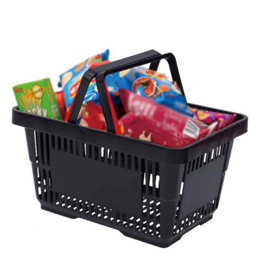 12 Pcs Black Plastic Shopping Baskets with Handles, Portable Retail Baskets Grocery Basket with Handles,22L Hand Shopping Basket Set for Stores, Supermarket, Retail, Groceries Carrying - color: Black#2