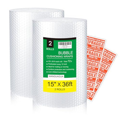WANGUAGUA Perforated Bubble Packing Nylon Wrap 2 Pack 15 Inch x 72 ft Total - size: 15in. x 36ft. / 2 Rolls
