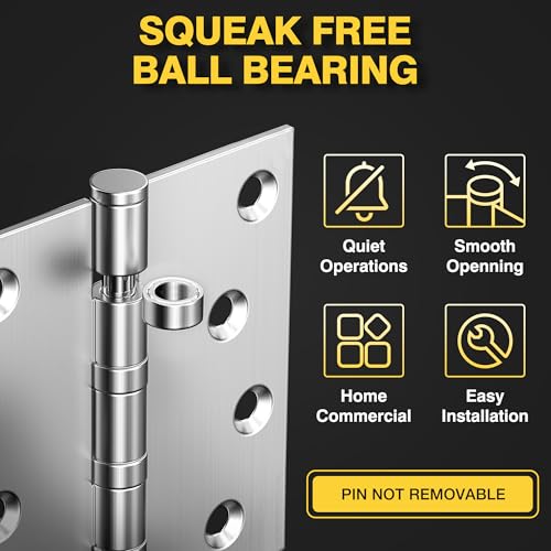 KOLET Ball Bearing Door Hinges, 4 x 4 Inches, Brushed Nickel, 3 Pack - color: Silver, size: 3 Pack