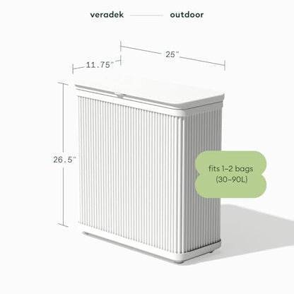Veradek Tambour Waste Bin - Outdoor Trash Can with Dual Bag System - color: White, size: 25" L x 11.75" W x 26.5" H - 2 Pack