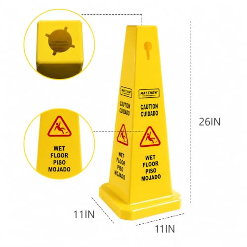 MATTHEW CLEANING 6 Packs 26” Caution Wet Floor Safety Cones for Indoors and Outdoors,Bright Yellow Caution Wet Floor Sign,4-Sided Bilingual Signs,Avoid Fall & Slip Accident - color: Bright Yellow, size: 26''x11'' 6Pack