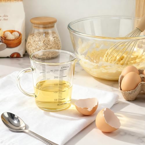 BCnmviku Glass Measuring Cup 250ml 1Cup High Borosilicate [Insulated Handle | V-Shaped Spout]For Prepping Baking and Cooking Preheated Oven Dishwasher Freezer and Microwave Safe - size: 250ml