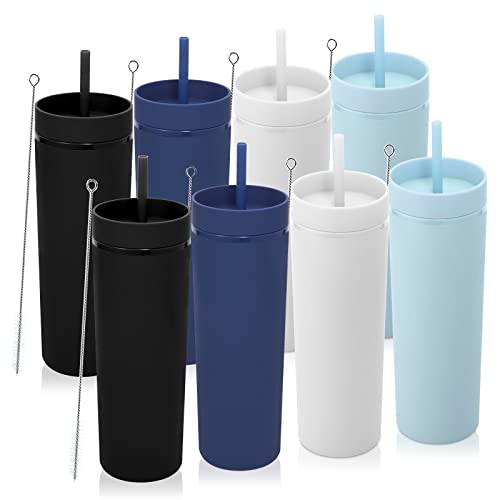 Volhoply 20oz Tumbler with Lid and Straw 8 Pack,Double Wall Plastic Skinny Tumblers Bulk,Reusable Travel Cute Coffee Mug,BPA Free Matte Acrylic Water Cups With Straw for Party,DIY Gifts(Mix, 8 Set) - color: Mixed