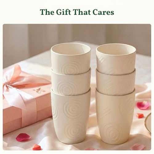 Homienly Plastic Cups Alternative 12oz - Wheat Straw Cups Set of 6 Reusable & Unbreakable Drinking Glasses Dishwasher & Microwave Safe Cups for Everyday Use-Beige - color: Beige, size: 12 Ounces