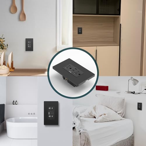 TOPELER Black USB Wall Charger Outlets, 6.0A/30W Wall Receptacle w/USB-C&A - color: Black, size: 20A