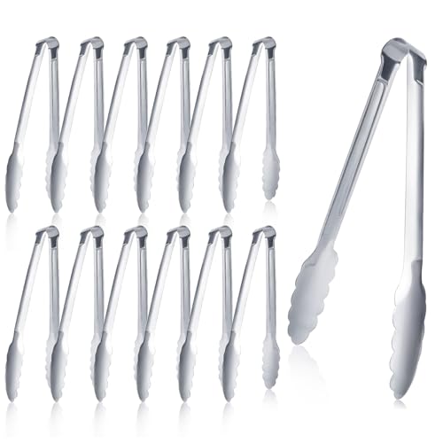 12 Pack Buffet Tongs Serving Tongs Stainless steel Kitchen Tongs 7inch - color: Silver, size: 7inch