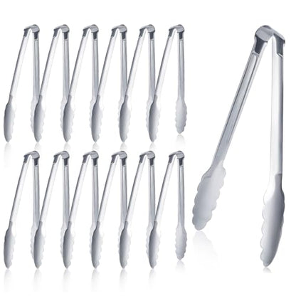 12 Pack Buffet Tongs Serving Tongs Stainless steel Kitchen Tongs 9inch - color: Silver, size: 9inch