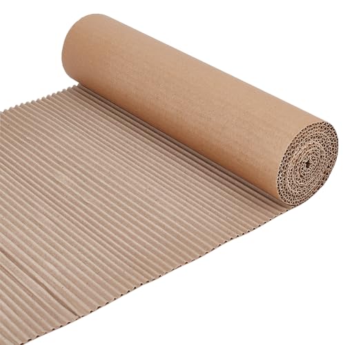 BENECREAT 196.8 x 13.8 Inch Brown Single Face Corrugated Cardboard Roll, Corrugated Wrap Paper for Gift Packing, Storage, DIY Crafts, Shipping, 2.5mm Thick - size: 196.8x13.8 Inch