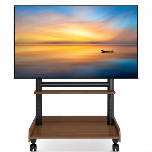 Rfiver Heavy Duty Rolling TV Stand with Wheels for Most 40-86 Inch TVs up to 150lbs, Height Adjustable Mobile TV Stand with Shelf, Floor TV Stand for Living Room, TV Cart Max VESA 600x400mm (Brown) - color: Brown