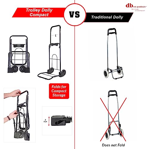 dbest Products Trolley Dolly Compact with Pockets – Foldable Grocery Cart on Wheels – Multi Use Rolling Cart with Removable Bag, Storage Pockets, and Hand Truck Dolly Function, Black - size: Compact