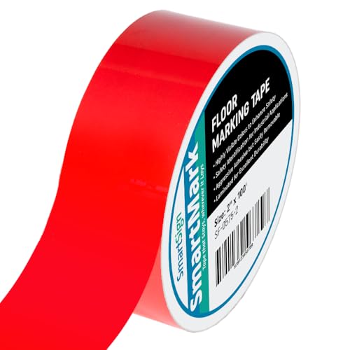 SmartSign Red Floor Marking Tape, 2" Wide x 100' Long Roll, Durable Polyester, Laminated Protection - Non-Abrasive, Adhesive Safety Tape for Warehouses, High Traffic/Forklift Areas, Removable - color: Red, size: 2"