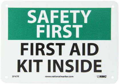 NMC SF47R OSHA Sign, Legend "SAFETY FIRST - FIRST AID KIT INSIDE" - size: 7 x 10, style: RIGID PLASTIC .050