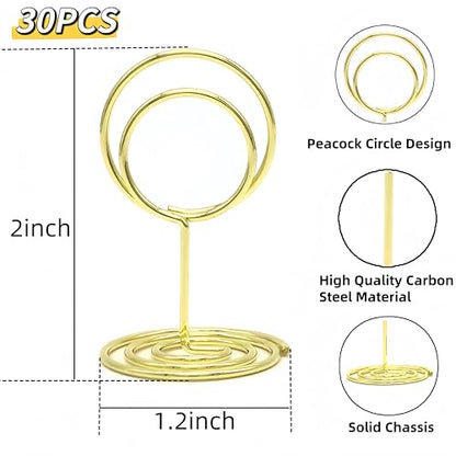 30 Pcs Table Number Holders, Wire Picture Photo Holder, Place Card Stands - color: Gold