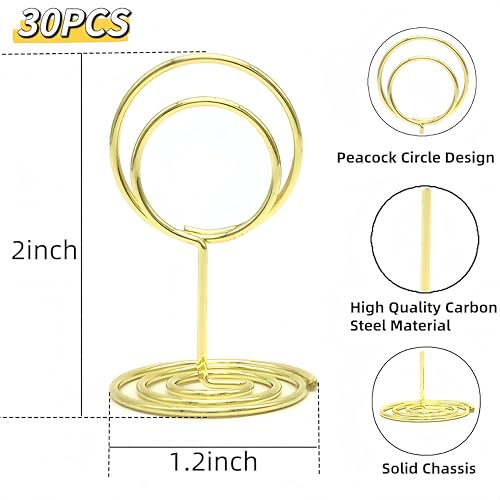 30 Pcs Table Number Holders, Wire Picture Photo Holder, Place Card Stands - color: Gold