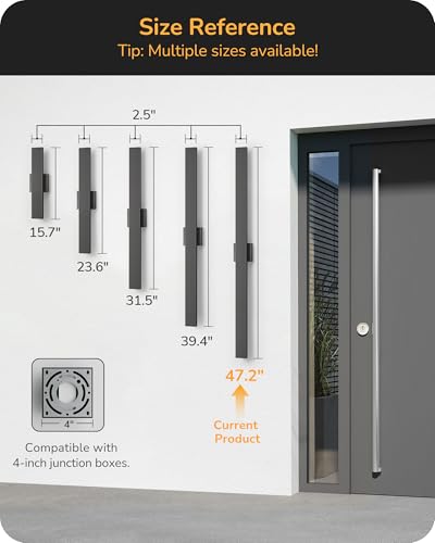 EDISHINE 47.2" LED Outdoor Wall Light, Modern Black Linear Wall Sconce - color: Black, size: 47.2 IN