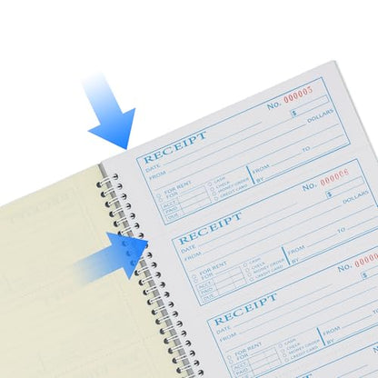 Receipt Book with Carbon Copies,Money and Rent Receipt Book,2-Part Carbonless,5.31" x 11.22",Spiral Bound,200 Sets per Book,4 Receipts per Page. - size: 5.31x11.22 inches, style: 1Pc-2Part