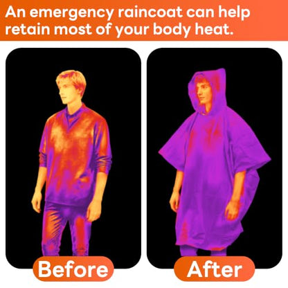 Deecam Emergency Mylar Poncho 4 Pack, Waterproof Windproof Thermal Foil Rain Poncho, Portable Survival Gear for Hiking Camping & Disaster Preparedness