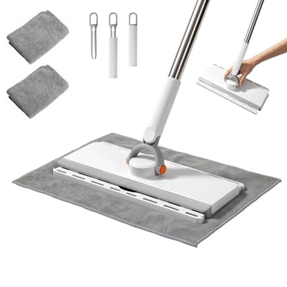 Masthome Hands Free Snap Grip Clamp Flat Mop. Includes 2 Microfiber Cloths - color: Large White Orange