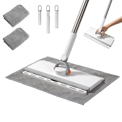 Masthome Hands Free Snap Grip Clamp Flat Mop. Includes 2 Microfiber Cloths - color: Large White Orange