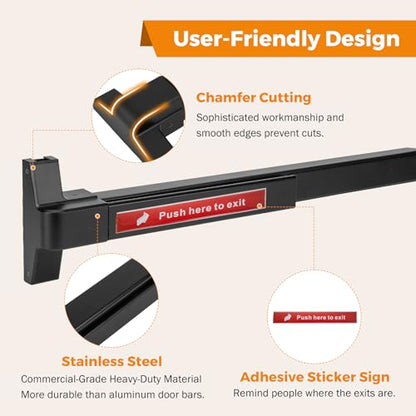 BEAMNOVA Vertical Rod Panic Bar Exit Device Door Push Bar, 27.5 Inch Black - color: Black, size: 27.5 inch