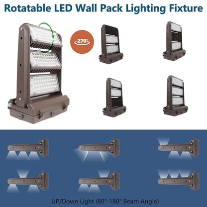 Rotatable 240W LED Wall Pack Light with Dusk to Dawn Photocell, 5000K 33600LM 800-1000W HPS/HID Equiv, ETL Adjustable Head Outdoor LED Wallpack Lighting Fixture for Area Light, Parking,Warehouse - size: 240W
