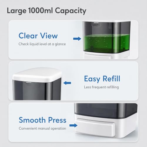 6-Pack Soap Dispenser Wall Mount 1000ml (33.8oz) –Commercial Heavy-Duty Plastic Liquid Dispenser for Soap,Shampoo, Hand Sanitizer– Manual Pump for Bathroom, Kitchen, Restaurant,Hotel (1000ml) - size: 6Pack-1000ml