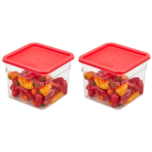 Cambro Food Storage Container with Lid - 6 QT (Quart) Square, Classic Series with Red Lid, Commercial Grade for Food Prep, Clear, 2 Pack - size: 6 QT + Lid (Pack of 2)