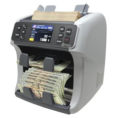 DETECK DT40P Printer & DT800 Bank Grade Mixed Denomination Money Counter with Reject Pocket, Multi Currency, Bill Counter 2CIS/UV/IR/MG/MT Counterfeit Detection, Cash Counter Serial Number