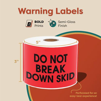 3" X 5" Do Not Break Down Skid Shipping Stickers (500 Labels, 1 Roll) - color: Red (Do Not Break Down Skid)