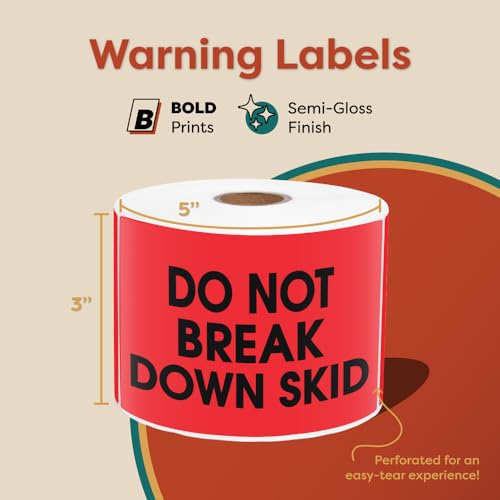 3" X 5" Do Not Break Down Skid Shipping Stickers (500 Labels, 1 Roll) - color: Red (Do Not Break Down Skid)