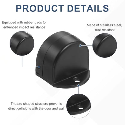 uxcell 4 Pack Low Dome Floor Door Stop 1.5" H x 1.65" W, Stainless Steel - color: Black