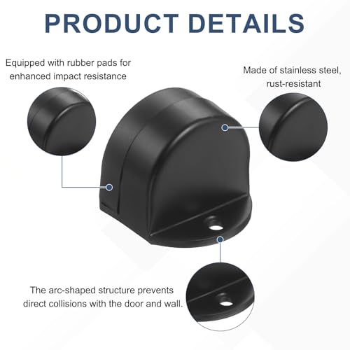 uxcell Low Dome Floor Door Stop 1.5" H x 1.65" W, Stainless Steel - color: Black