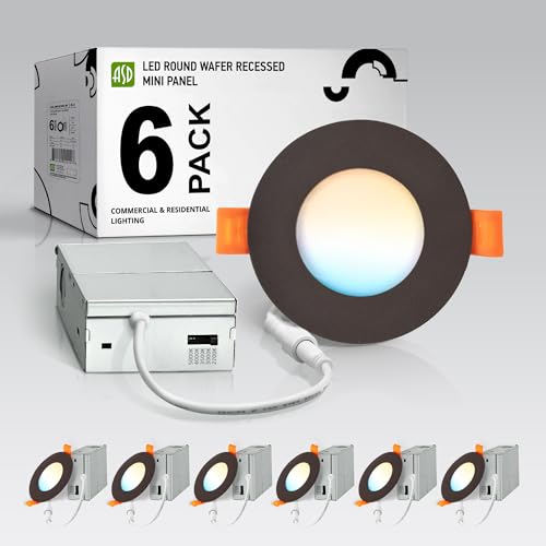 ASD 6 Pack 3 Inch LED Recessed Light 6W, 5 CCT 2700K-5000K CRI90+, IC Rated Ultra Thin Dimmable Ceiling Lights with J Box, Canless Wafer Downlight, Round Slim Panel Lighting, Energy Star ETL, Bronze - color: Bronze, size: 3 Inch 6 Pack