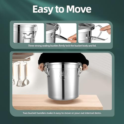 304 Stainless Steel Canister with Airtight Lids, 5.5 Gal Large Canisters Container w/Locking Clamp, Food Containers Storage Bucket for Flour Grain Coffee Bean (21L) - size: 21L