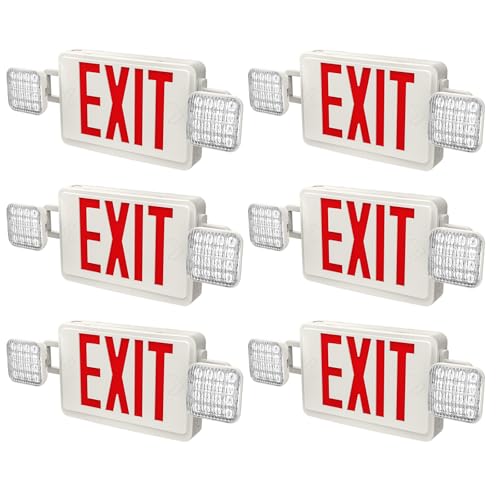 6 Packs Red Exit Sign with Emergency Lights, LED Emergency Exit Light with Battery Backup, UL Listed, AC 120/277V, Commercial Emergency Lights Combo for Business/Home. - size: 6 PACK