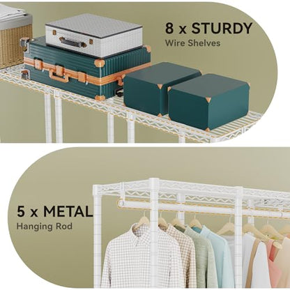 Higeego H5 Clothing Rack for Hanging Clothes, Heavy Duty Closet Rack, White - color: White