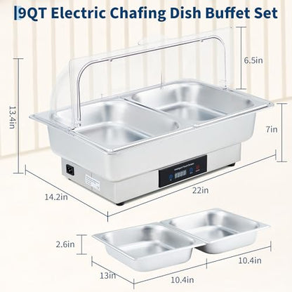 Garvee Electric Chafing Dish 9QT Stainless Steel Food Warmer Temp Control - size: 1/2 Half Pan
