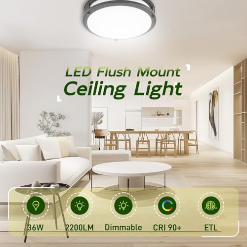 hykolity 16 inch Dimmable LED Flush Mount Ceiling Light Fixture,2200LM - color: Oil-Rubbed Bronze, size: 16-inch