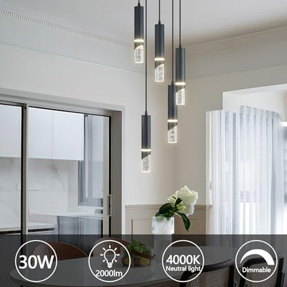 Modern Dimmable Led Pendant Lights Kitchen Island, Ideal for Living Room, Bedroom,Sink 30w LED Crystal Energy-Saving Hanging Lamp for Cozy Lighting (Black 5 Light) - size: 5-Light
