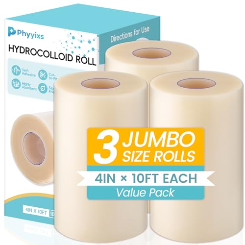 3-Pack Hydrocolloid Roll (4in x 10ft Each) – Cut-to-Size Extra Large Bandage Tape with Self-Adhesive – Wound Care Dressing for Acne, Burns, Blisters,First Aid Kit Essential (30ft Total) - size: 4in x 30ft