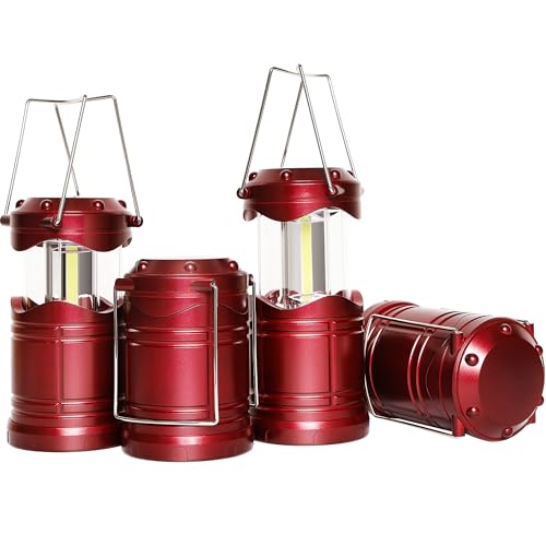 Lichamp LED Camping Lantern, 4 Pack Battery Powered Flashlight for Power Outages, Portable Collapsible Hanging Light Essential for Home, Outdoor, Emergency Lamp Survival Kit Gear for Hurricane,B4BD - color: Burgundy